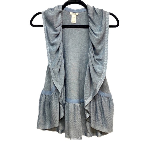 Cache Jackets & Blazers - CACHE blue sleeveless frill Boho Solid Color Block cardigan sweater vest size M